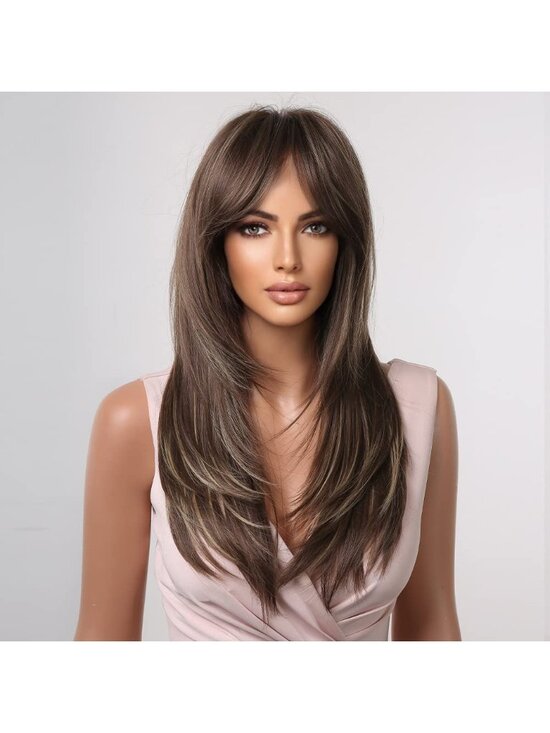 Women light brown Heat Resistant Long Curly Shoulder Length Synthetic Wigs